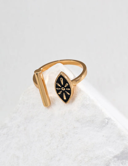 Asymmetrical Enamel Floral Open Ring